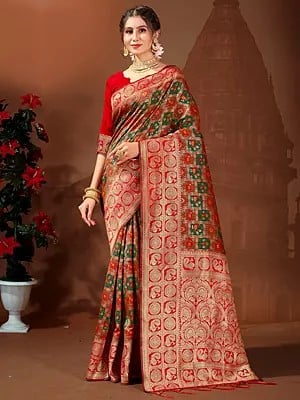 Patola Silk Tassel Saree And Peacock Design In Golden Border With Blouse