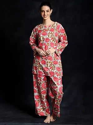 Snow-White Floral Printed Pure Cotton Co-Ord Set