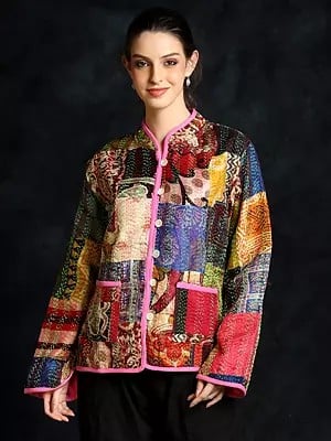 Multicolor Vintage Quilted Handmade Patchwork Short Jacket
