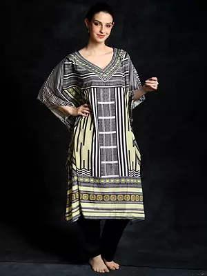 Garden-Glade Short Kaftan with African Print and Beadwork on Neck