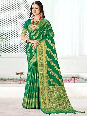 Banarasi Silk Tassel Saree And Floral Design In Pallu With Blouse
