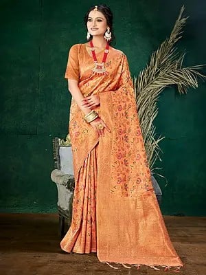 Banarasi Silk Traditional Tassel Saree With Floral Design And Blouse