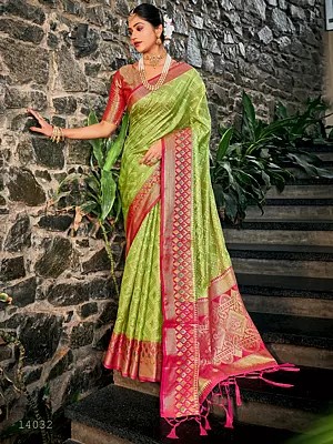 Organza Tassel Saree And  Flower Motif In Pallu With Blouse