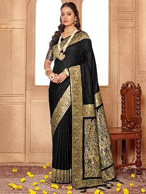 Banarasi Silk Floral Design Saree With Tassel And Blouse