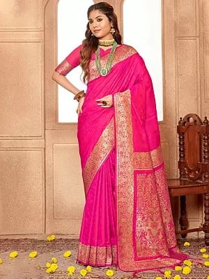 Banarasi Silk Floral Design Saree With Tassel And Blouse