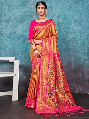 Paithani Silk Tassel Saree And Floral Design In Pallu With Blouse