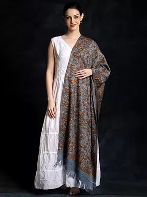 Wild-Wind Color Paisley Aari Hand-Embroidered Pure Wool Shawl from Kashmir