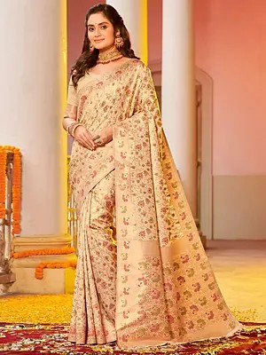 Banarasi Silk Floral Design Saree With Tassel And Blouse