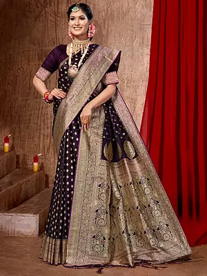 Banarasi Silk Weaving Work Traditional Saree with Golden Broad Border and Blouse