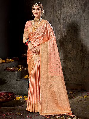 Banarasi Silk Zari Work Saree with Pipal Leaves Pattern and Blouse