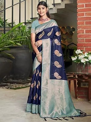 Cotton Leaves Pattern Tassel Saree with Blouse