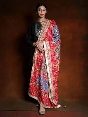 Phulkari Rainbow Dupatta from Punjab with Gota-Patti and All-over Mirrors