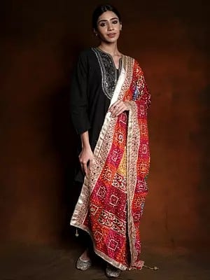 Phulkari Rainbow Dupatta from Punjab with Gota-Patti and All-over Mirrors