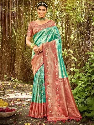 Kanjivaram Silk Zari Work Saree and Floral Design with Blouse