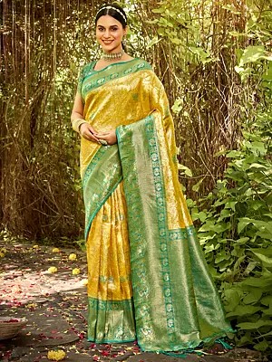 Kanjivaram Silk Zari Work Saree and Floral Design with Blouse