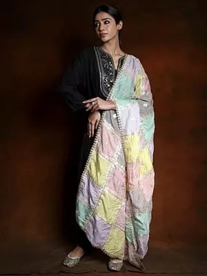Multicolor Zari Gota Dupatta from Amritsar with Block Pattern