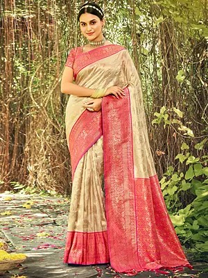 Kanjivaram Silk Tassel Saree and Peacock Pattern with Blouse