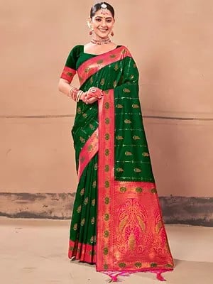 Banarasi Silk Traditional Saree with Floral Design in Pallu and Border