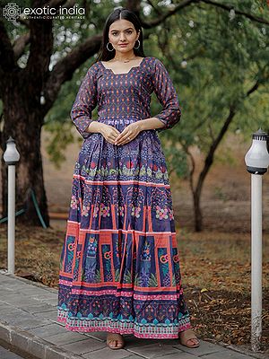 Pure Chanderi Floral Motif Gown with Digital Print