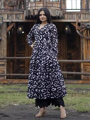 Dusty-Black Georgette Anarkali Style Suit with Heavy Digital Print