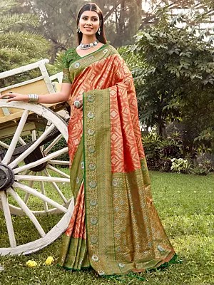 Banarasi Silk Tassel Saree and Floral Pattern in Border with Blouse