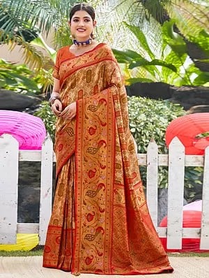 Kanjivaram Silk Floral Design Saree and Peacock Pattern in Border with Blouse