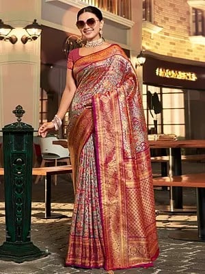 Kanjivaram Silk Box Design Saree with Golden Border and Pallu