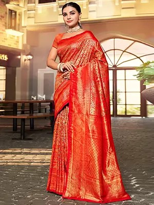 Kanjivaram Silk Box Design Saree with Golden Border and Pallu