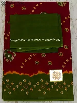 Bandhani Pattern Pure Cotton Saree With Contrast Border And Separate Blouse Piece