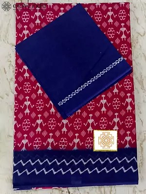 Rethink-Pink Warli pattern Pure Cotton Saree With Separate Blouse Piece