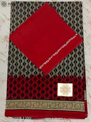 Pure Cotton Saree With Red Border And Separate Blouse Piece
