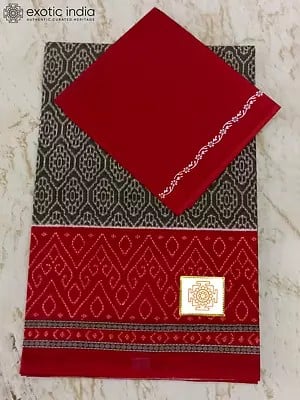 Smokey Grey Pure Cotton Saree With Red border Separate Blouse Piece