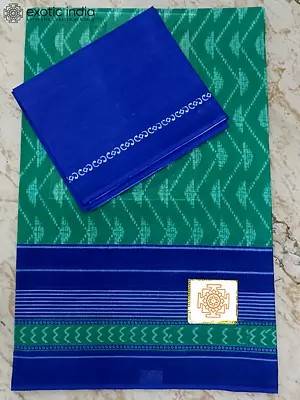 Caribbean-Green Pure Cotton Saree With Zig Zag Pattern