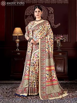 Designer Collection Kani Polyester Digital Printed Saree With Tassels Palla Shawl
