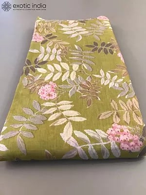 Leaves and Floral Pattern in Viscose Muslin Silk Fabric (Hand Screen Printed)