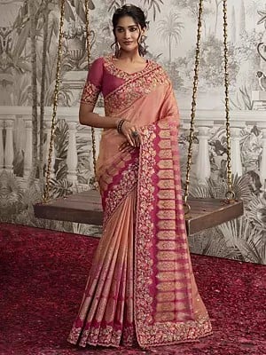 Light Salmon-Pink Pure Viscose Tissue Jacquard Saree with Zari Embroidered Blouse