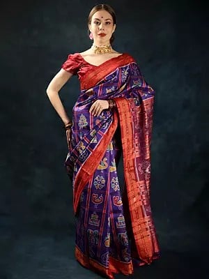 Spectrum-Blue Sambhalpuri Handloom Saree with Ikat Weave Rudraksha Border