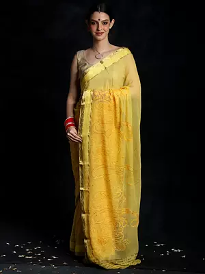 Yellowtail Chiffon Paisley Saree with Embroidered Sequins