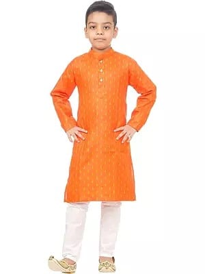 Orange Kurta And Pajama Set In Cotton Blend For Boys