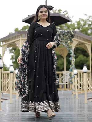 Blooming Georgette Black Suit Designer Embroidery Zari Sequins-Work