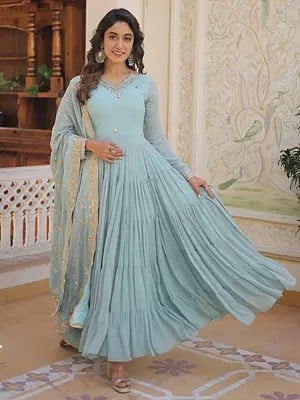Georgette Sky Gown with Dupatta Designer and Embroidered Work