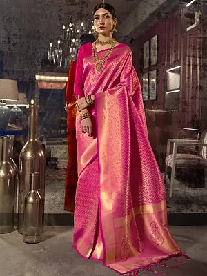 Paisley Pattern Woven Kandini Silk Saree With Blouse