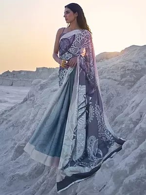 Floral Digital Printed Soft Crepe Saree With Blouse