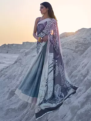 Floral Digital Printed Soft Crepe Saree with Blouse