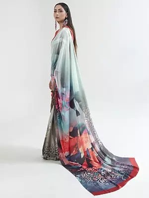 Women's Digital Printed Silk Saree In Multicolor