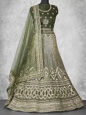 Sequins Embroidered Velvet Bridal Lehenga for Wedding with Blouse and Net Dupatta