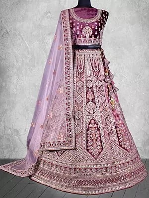Velvet Bridal Lehenga Choli with Heavy Zari Embroidered and Net Dupatta