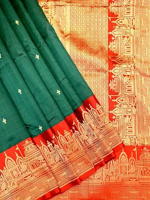 Pure Katan Silk Kashi Ghat Border Saree with All-Over Floral Bootis
