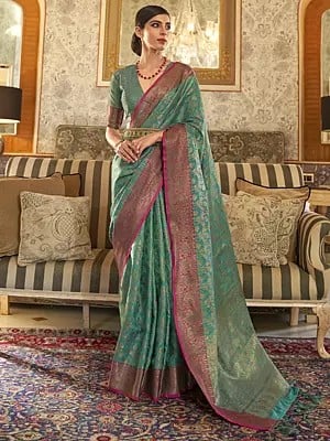 Women's  Woven Art Silk Saree With Contrast Border