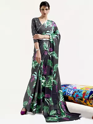 Beautiful Women's Leaf Digital Print Soft Crepe Saree